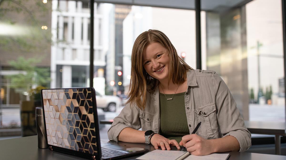 CU Denver student connecting with others online