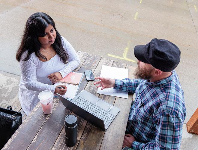 CU Denver online students meeting at a coffee shop