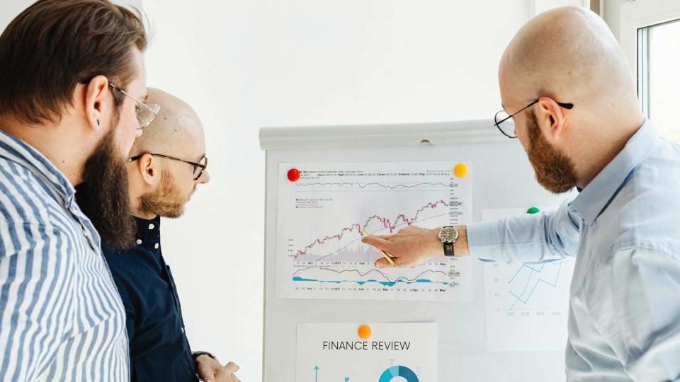 Business professionals discussing finances of an organization