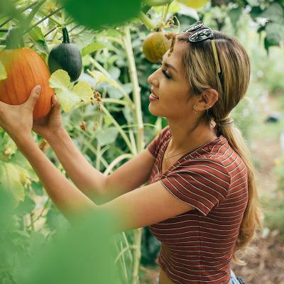 CU Denver student Carolina L working in a garden